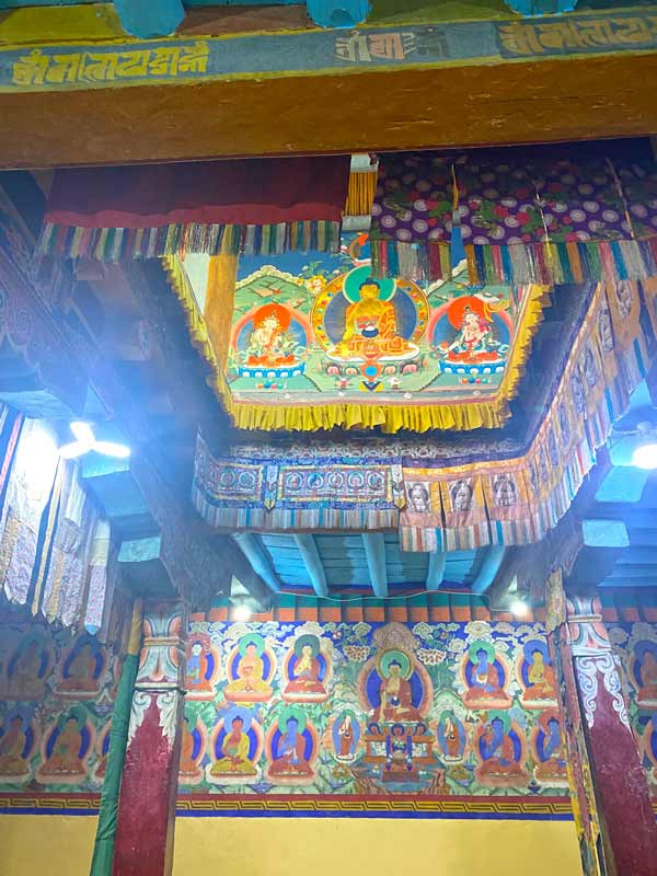 Gompa thanka on ceiling and walls